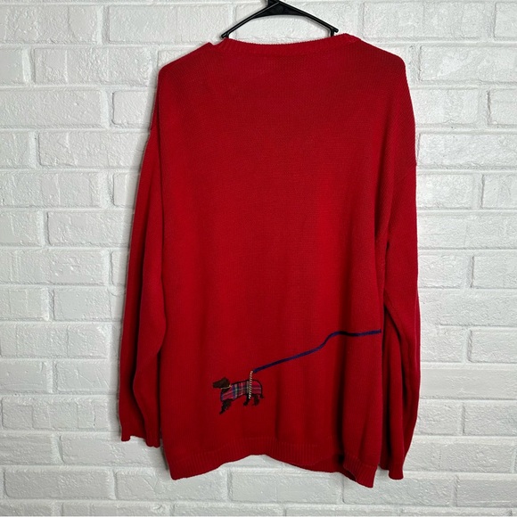 Vintage Susan Bristol 1995 Dogs on Leashes w Bells Red Button Front Cardigan XL - Picture 6 of 6